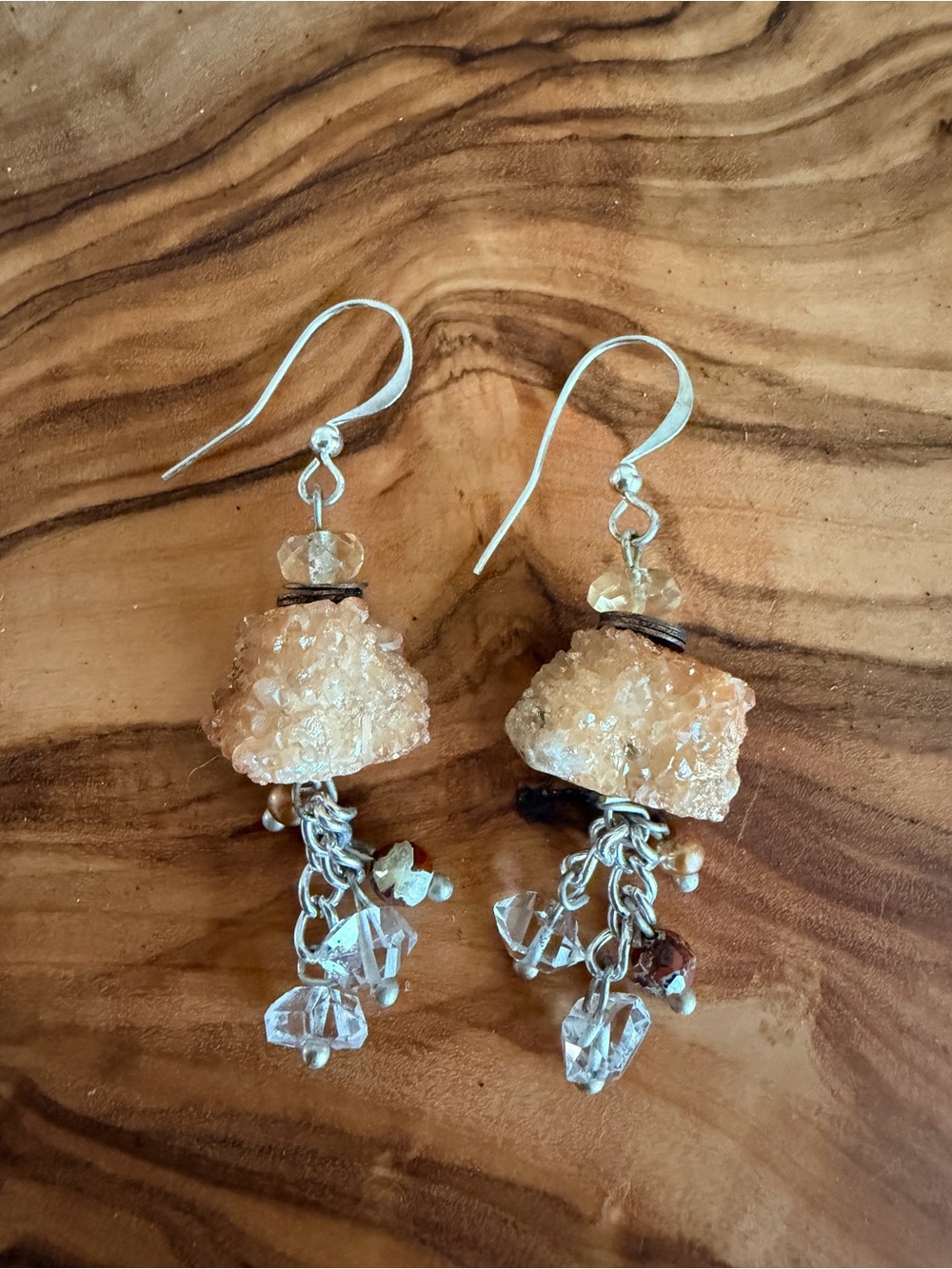 Source Unknown Peach Crystal Cluster Dangle Earrings